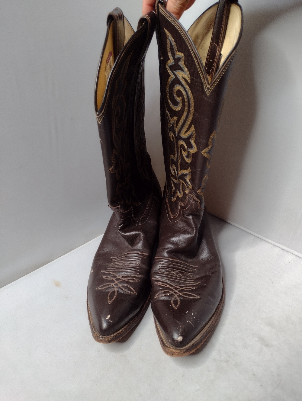 Justin H1417 Brown Leather Cowboy Western Boots Size 11 Embroidered - Picture 2 of 10